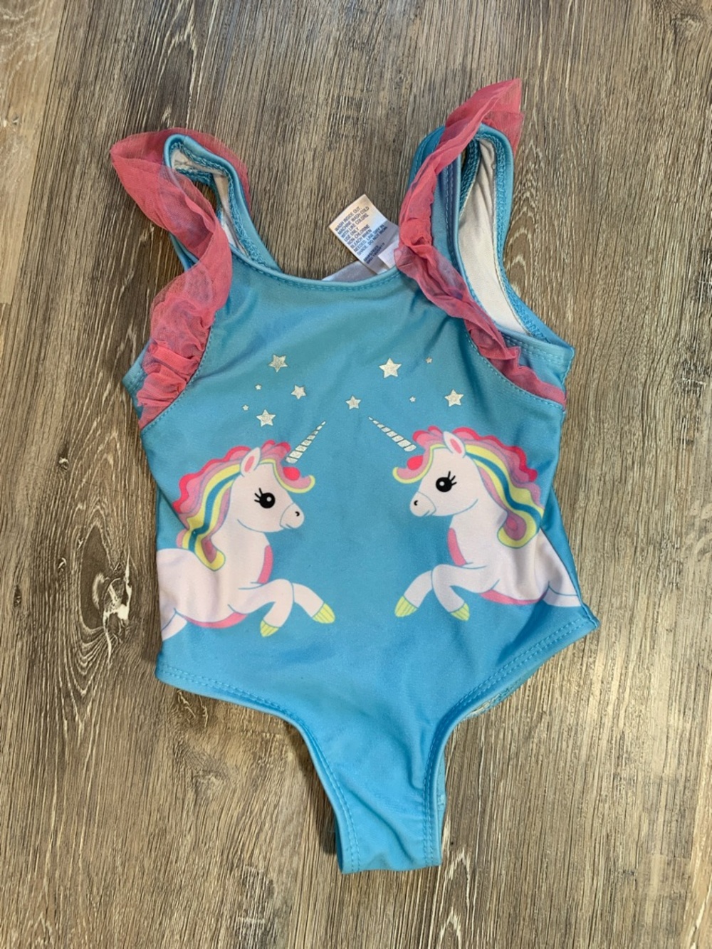 3/$10💕 Kids Unicorn One-Piece Swimsuit - Blue with Pink Ruffle